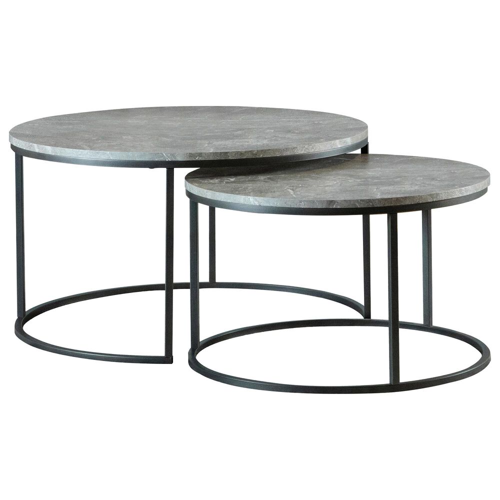 Pacific Landing Round Nesting Coffee Tables in Grey and Gunmetal (Set of 2), , large