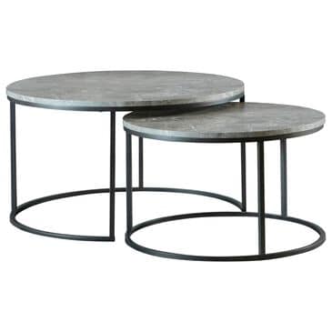 Pacific Landing Round Nesting Coffee Tables in Grey and Gunmetal (Set of 2), , large