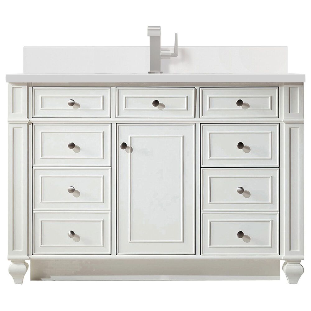 James Martin Vanities Bristol 48" Single Bathroom Vanity in Bright White with Single Hole 3 cm White Zeus Quartz Top and Rectangular Sink, , large