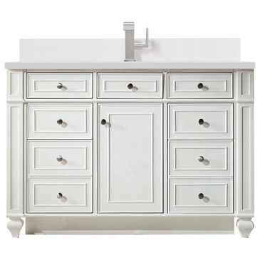 James Martin Vanities Bristol 48" Single Bathroom Vanity in Bright White with Single Hole 3 cm White Zeus Quartz Top and Rectangular Sink, , large