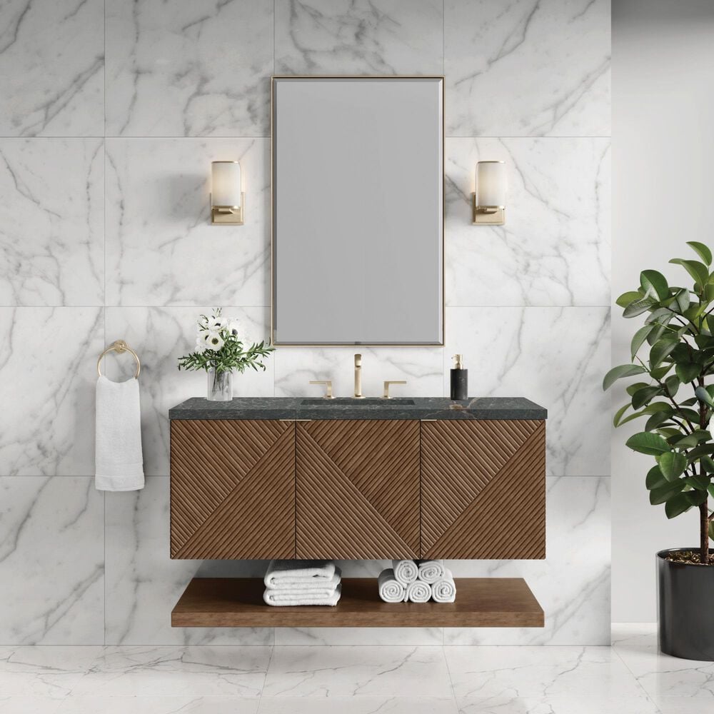 James Martin Vanities Marcello 48" Single Bathroom Vanity in Chestnut with 3 cm Parisien Bleu Quartz Top, Rectangular Sink and FreePower Wireless Charger, , large