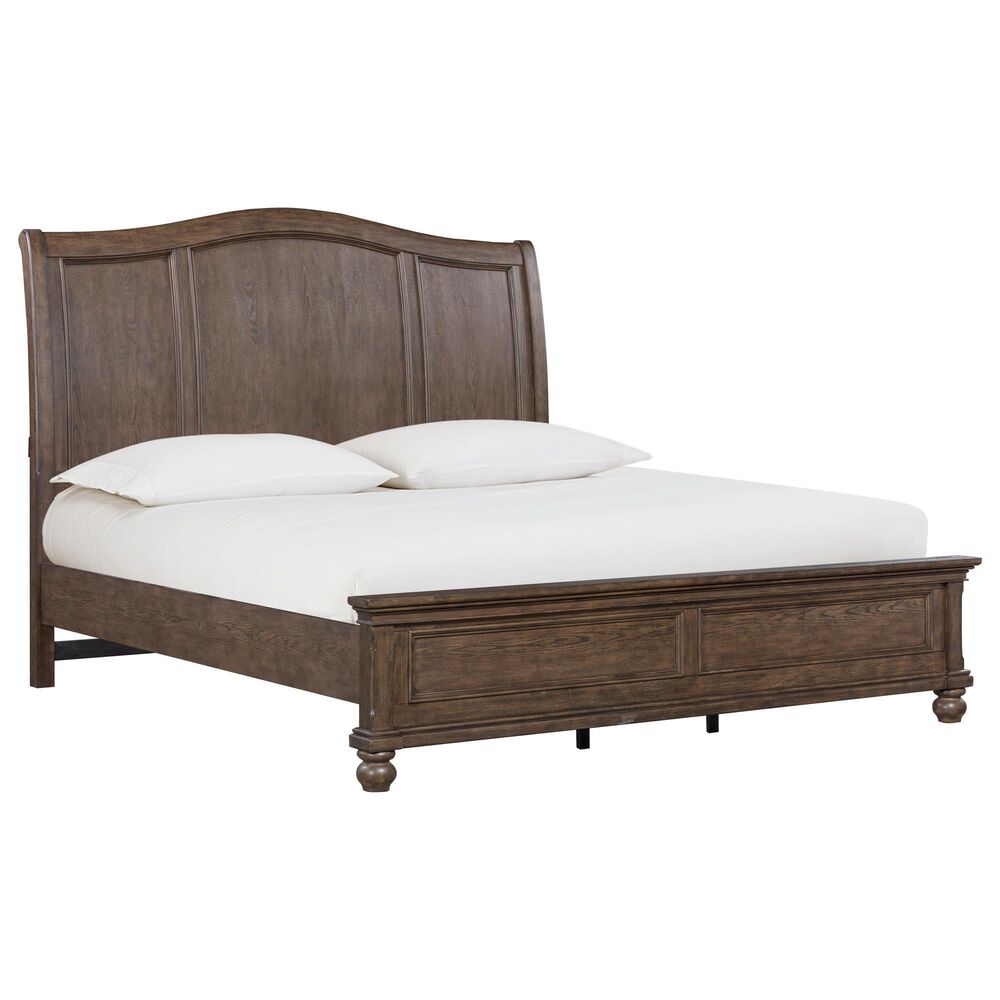Riva Ridge Oxford California King Sleigh Bed with Two Nightstands in Cocoa with AC Outlets and USB Ports, , large