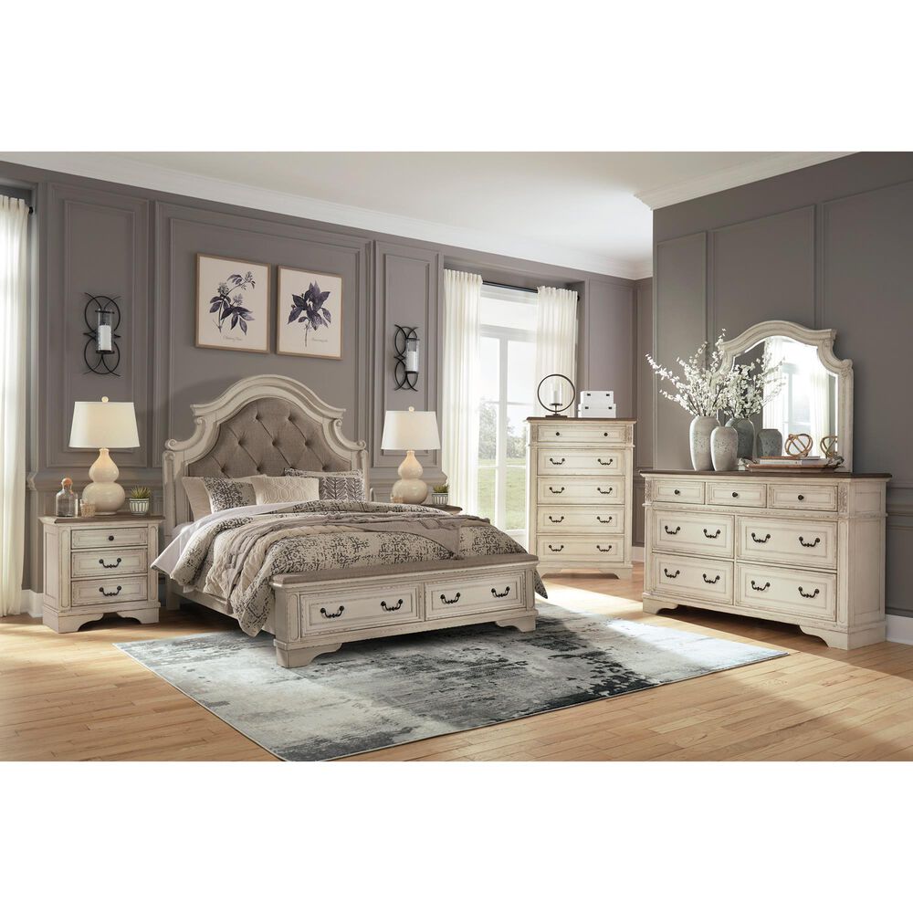 Ashley Realyn 4-Piece Queen Upholstered Bed Set in Chipped White, , large