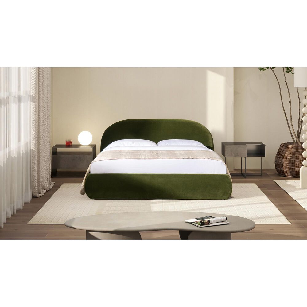 Jennifer Taylor Home Archie Puffy Grounded Queen Upholstered Platform Bed in Olive Green, , large