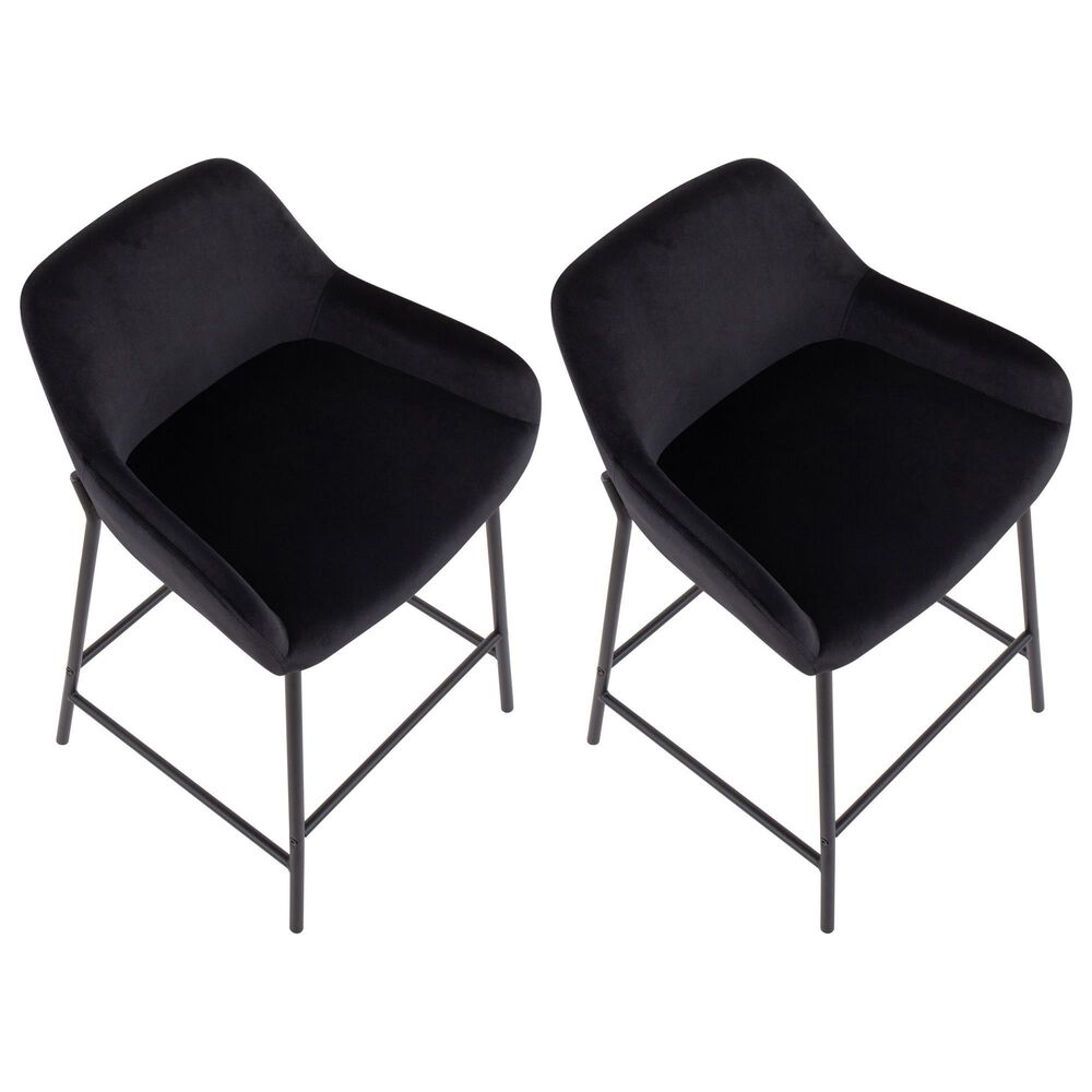 LumiSource Daniella Counter Stool with Black Velvet Upholstery in Black (Set of 2), , large