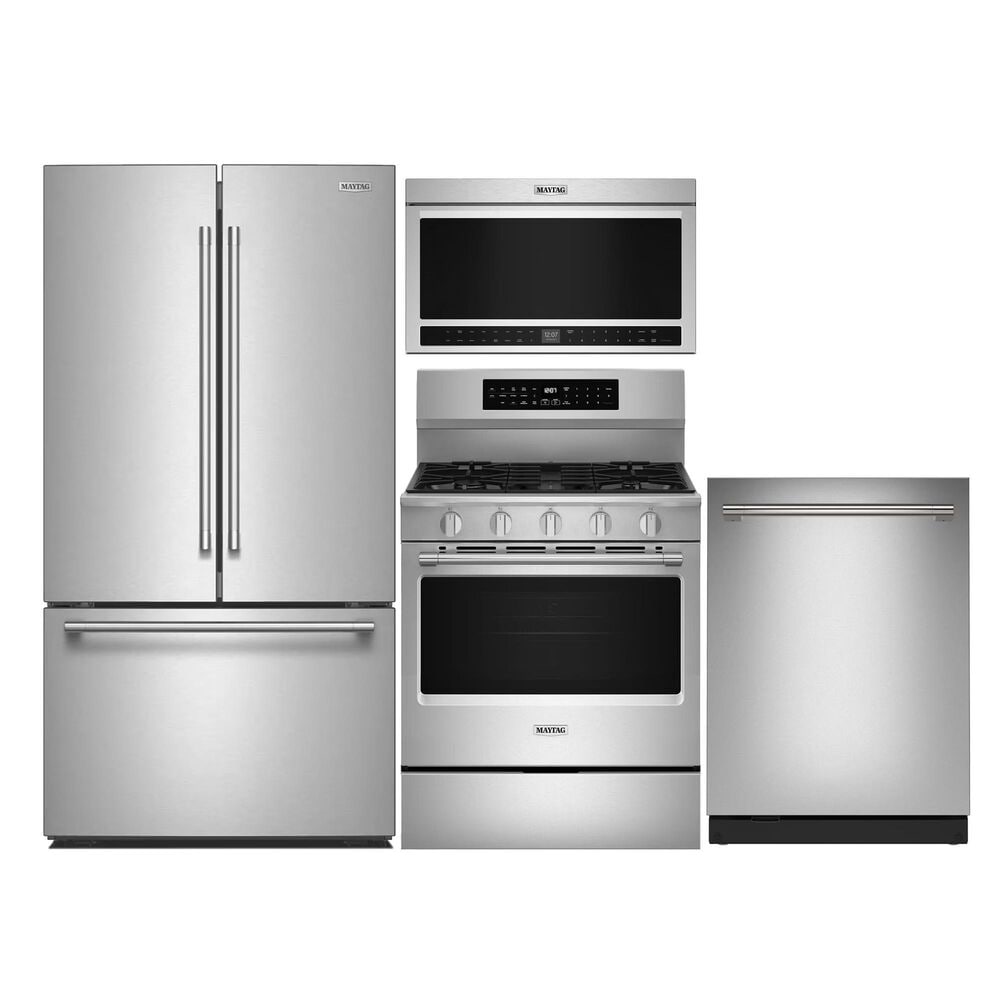 Maytag 4-Piece Kitchen Package with 31 Cu. Ft. Capacity Refrigerator, Towel Bar Handle Dishwasher, and Gas Range in Fingerprint Resistant Stainless Steel, , large