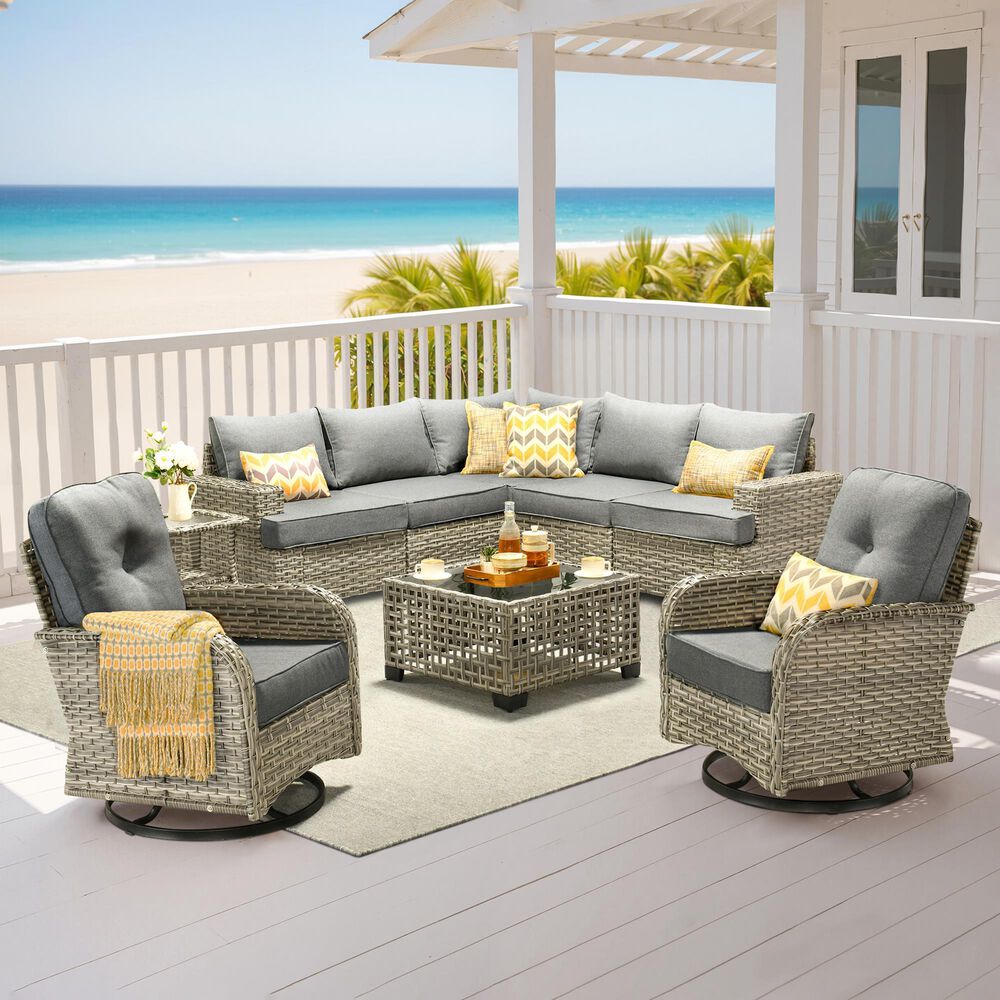 HOMLUX 9-Piece Modular Patio Conversation Set in Dark Gray, , large