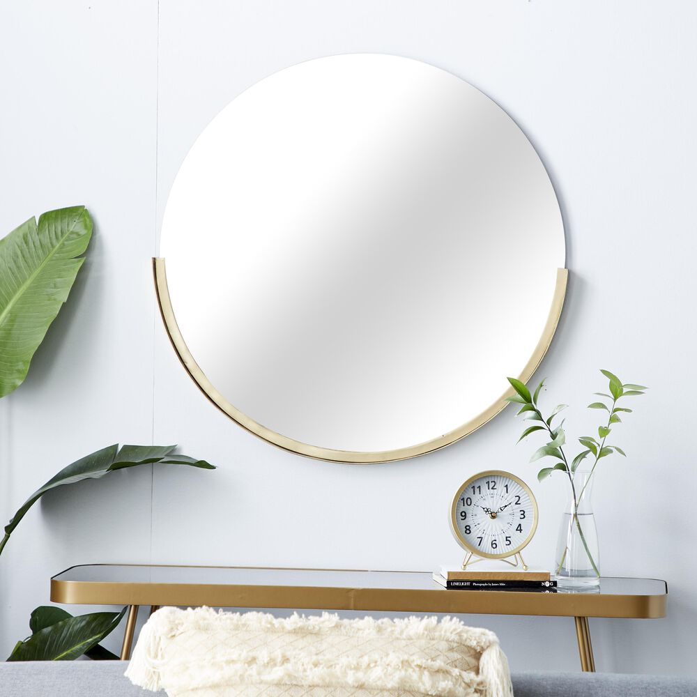 Maple and Jade 30&quot; Round Wall Mirror in Matte Gold, , large