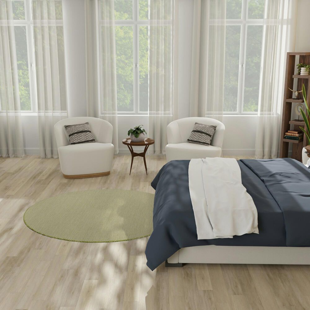 Nourison Courtyard Ivory and Green 5&#39; Round Indoor/Outdoor Area Rug, , large