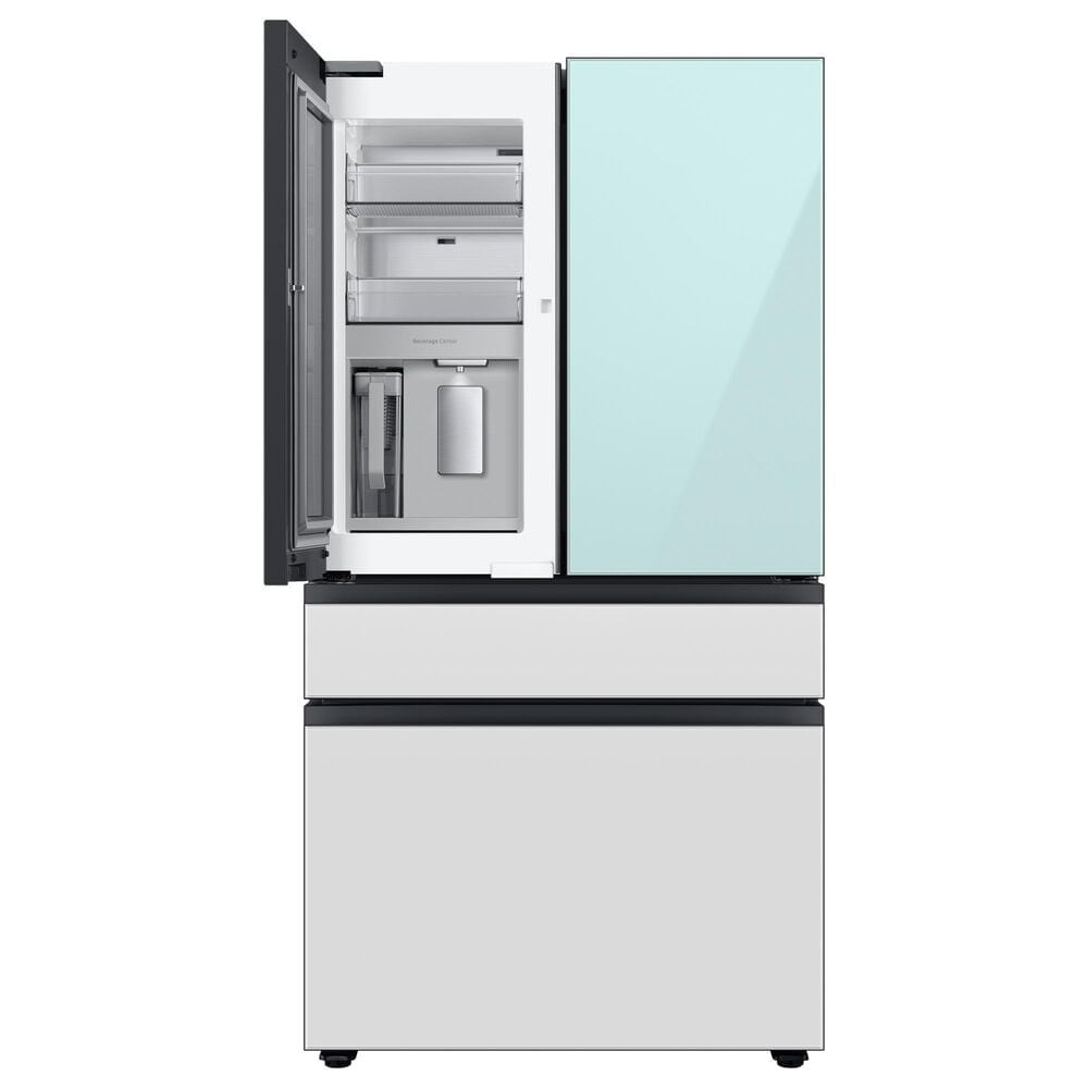 Samsung Bespoke Bespoke 23 Cu. Ft. Counter Depth French Door Refrigerator with Beverage Center - Morning Blue Glass Top Panel with White Glass Middle and Bottom Panels Included, , large