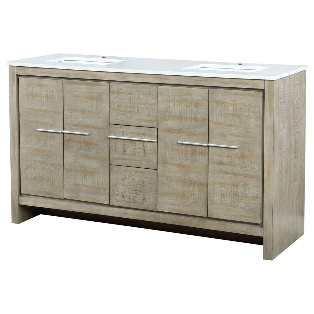 Lexora Home Lafarre 60" Double Bathroom Vanity in Rustic Acacia with 2 cm White Cultured Marble Top and Rectangular Sinks, , large