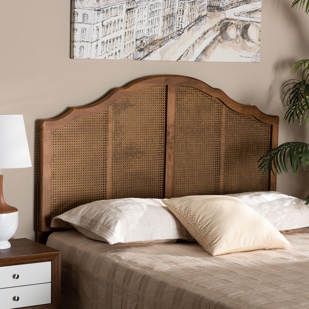 Baxton Studio Iris King Arched Headboard in Ash Walnut, , large
