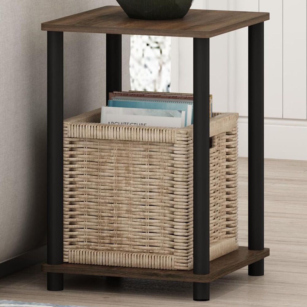 HOMLUX 2-Tier Turn-N-Tube End Table in Walnut and Brown, , large