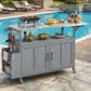 Hearth and Haven Outdoor Kitchen Island Cart with Adjustable Shelves and Stainless Steel Top in Gray, , large