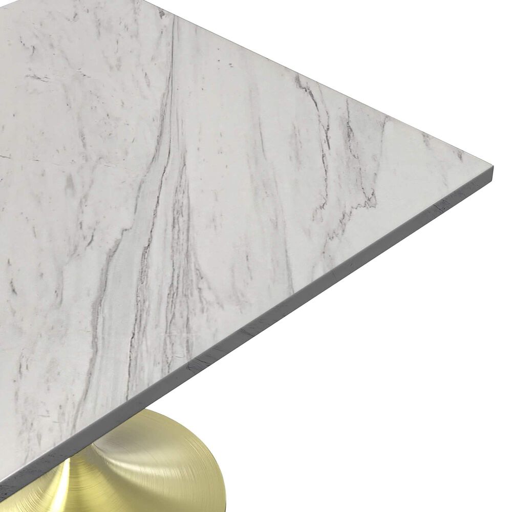Leisuremod LeisureMod Verve Collection 27 Square Dining Table, Brushed Gold Base with Laminated White Marbleized Top, , large