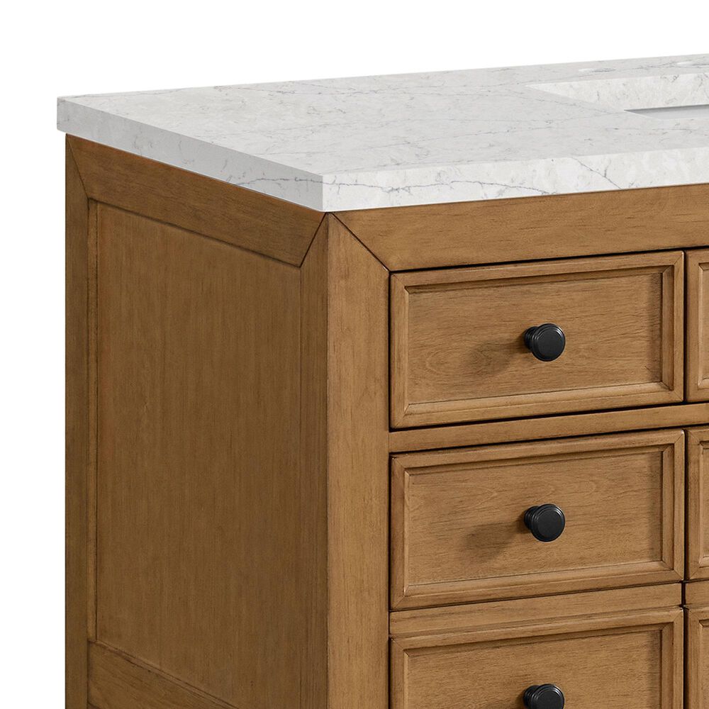James Martin Malibu 48&quot; Single Bathroom Vanity in Amber Birch with 3 cm Eternal Jasmine Pearl Quartz Top and Rectangular Sink, , large
