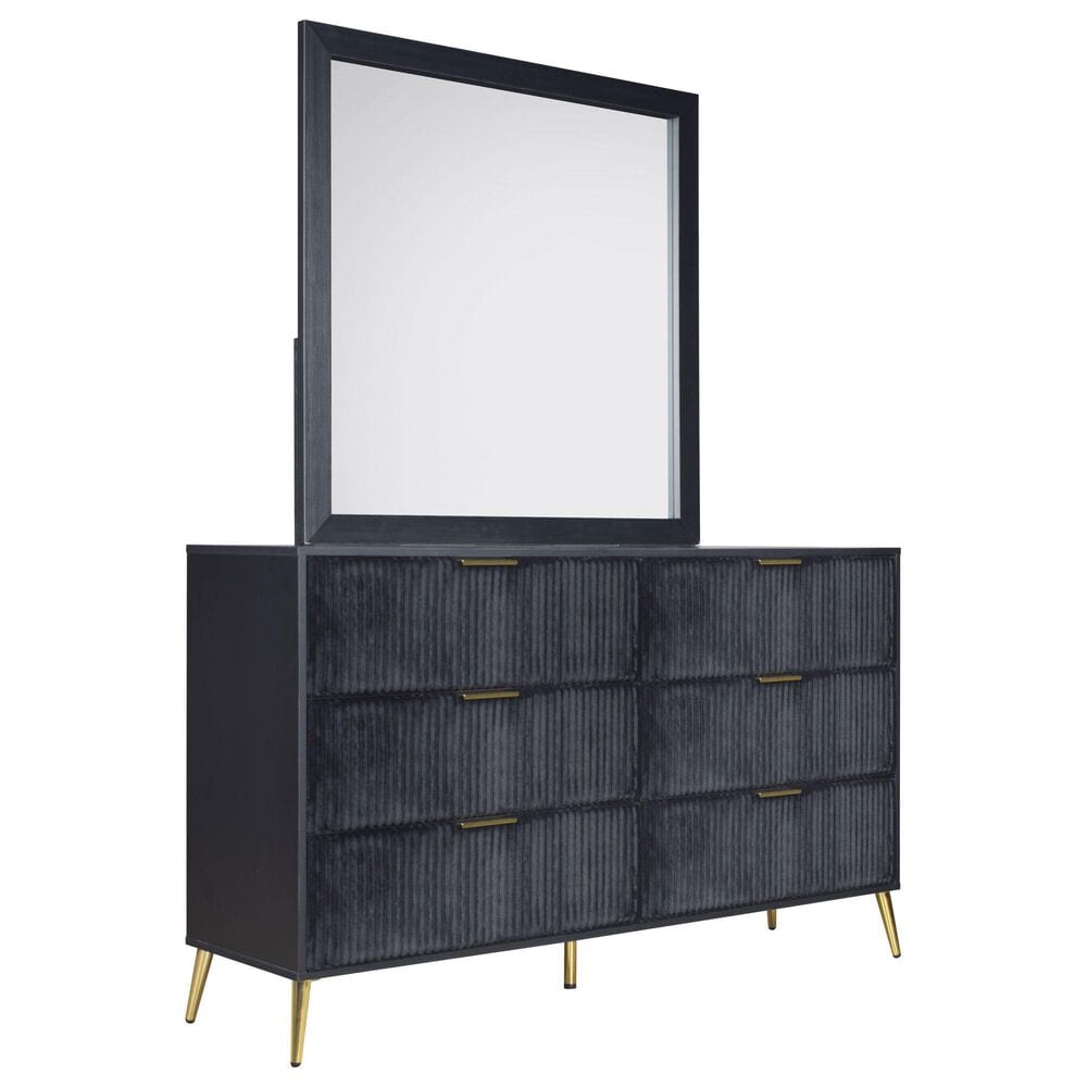 New Heritage Design Kailani 6-Drawer Dresser and Mirror in Black and Gold, , large