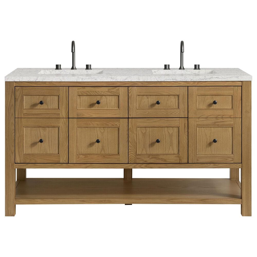James Martin Vanities Breckenridge 60" Double Bathroom Vanity in Light Natural Oak with 3 cm Eternal Jasmine Pearl Quartz Top and Rectangular Sinks, , large