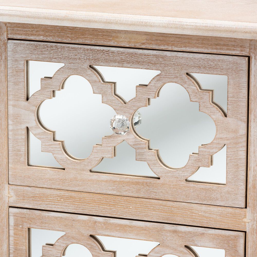 Baxton Studio Celia 2-Drawer Quatrefoil End Table in White Washed Oak, , large