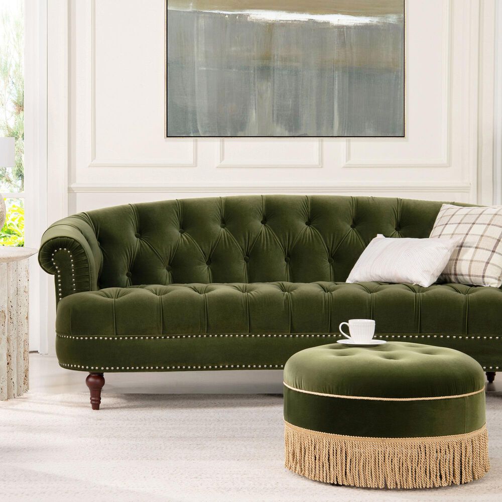 Jennifer Taylor Home La Rosa Stationary Sofa in Olive Green Velvet, , large