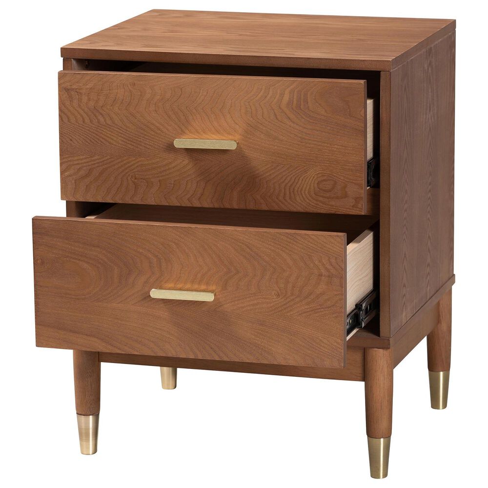 Baxton Studio Mandolin 2-Drawer Nightstand in Ash Walnut and Gold, , large