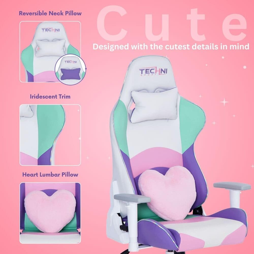 Techni Sport Kawaii Gaming Chair in Purple, Pink, Teal and White, , large
