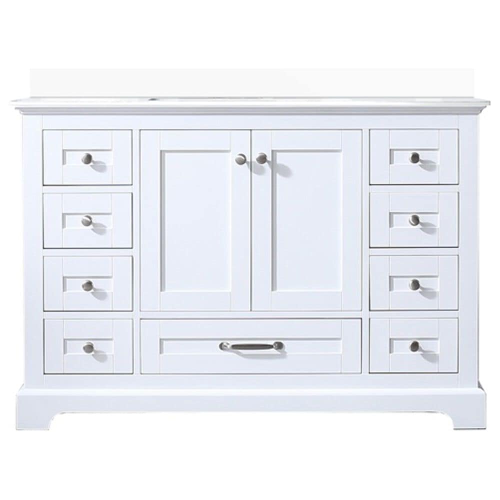 Lexora Home Dukes 48&quot; Single Bathroom Vanity in White with 2 cm White Cultured Marble Top and Rectangular Sink, , large