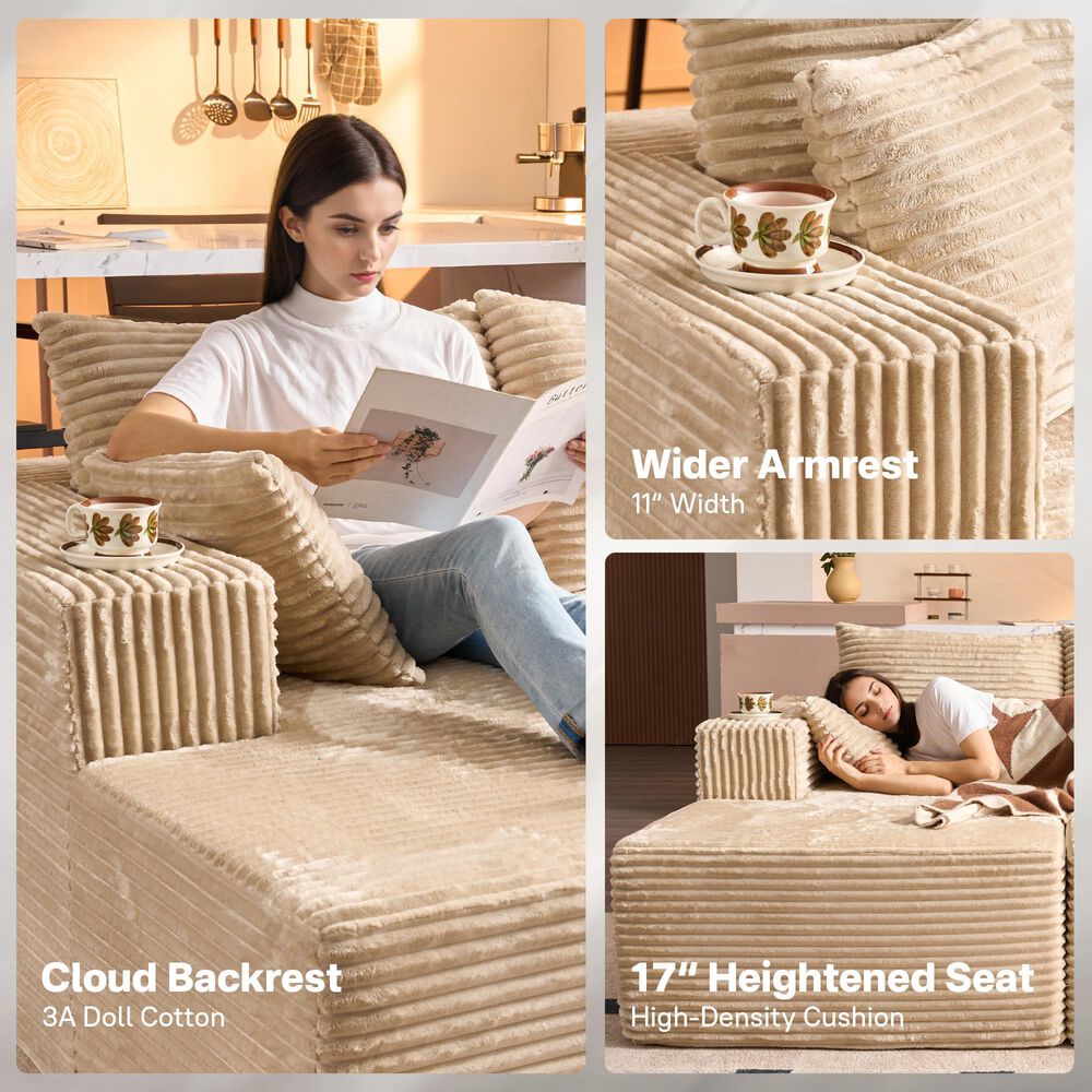 HOMLUX Sectional Sofa, with High-Density Foam and Comfortable Seating in Beige, , large