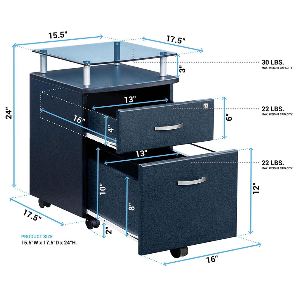 Rta Products Rolling File Cabinet with Glass Top in Graphite, , large