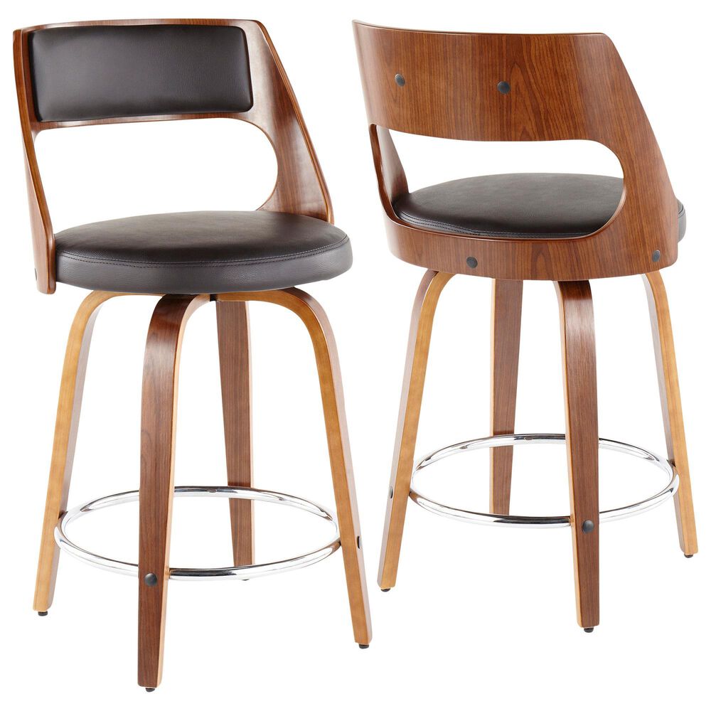 Lumisource Cecina Swivel Counter Stool with Brown Cushion in Walnut and Chrome &#40;Set of 2&#41;, , large