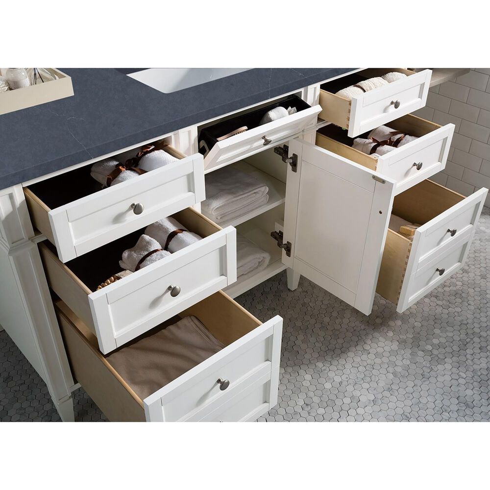 James Martin Vanities Brittany 60&quot; Single Bathroom Vanity in Bright White with 3 cm Charcoal Soapstone Quartz Top and Rectangular Sink, , large