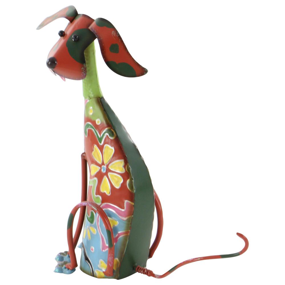 Maple and Jade Eclectic Dog Garden Sculpture in Red, Blue, Pink, Green and Yellow, , large