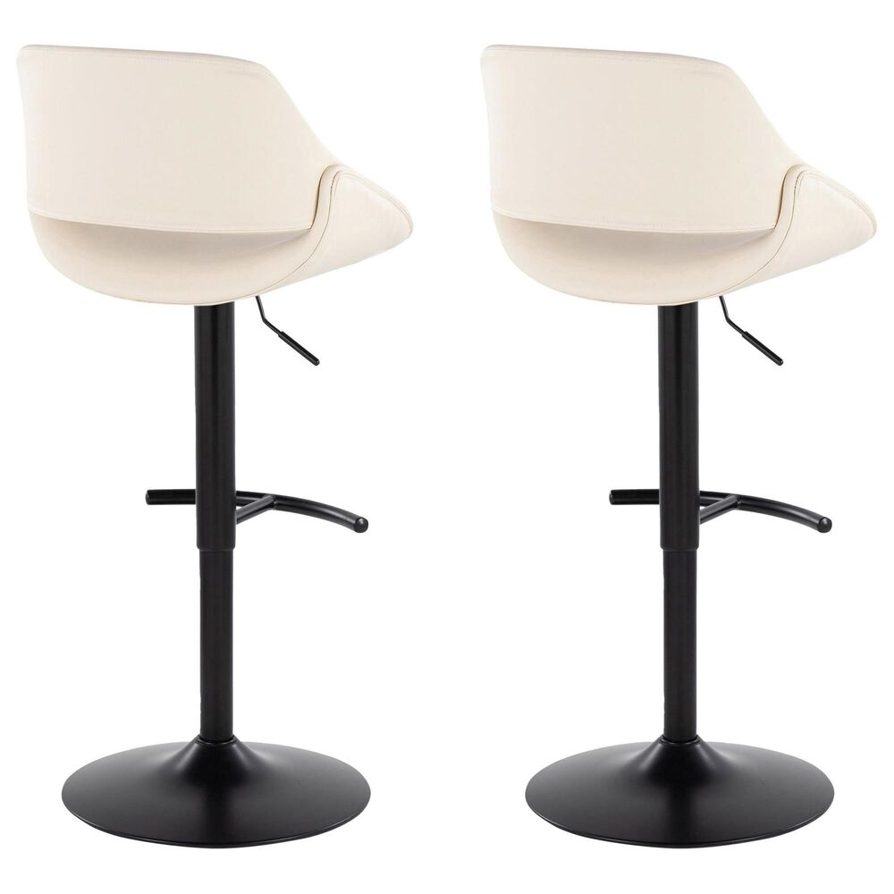 LumiSource Fabrico Swivel Adjustable Bar Stool with Cream Faux Leather Upholstery and Rounded T Footrest in Black (Set of 2), , large