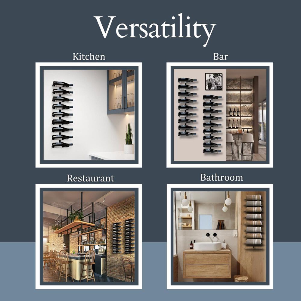 HOMLUX 9-Bottle Metal Wall Mounted Wine Rack in Black, , large