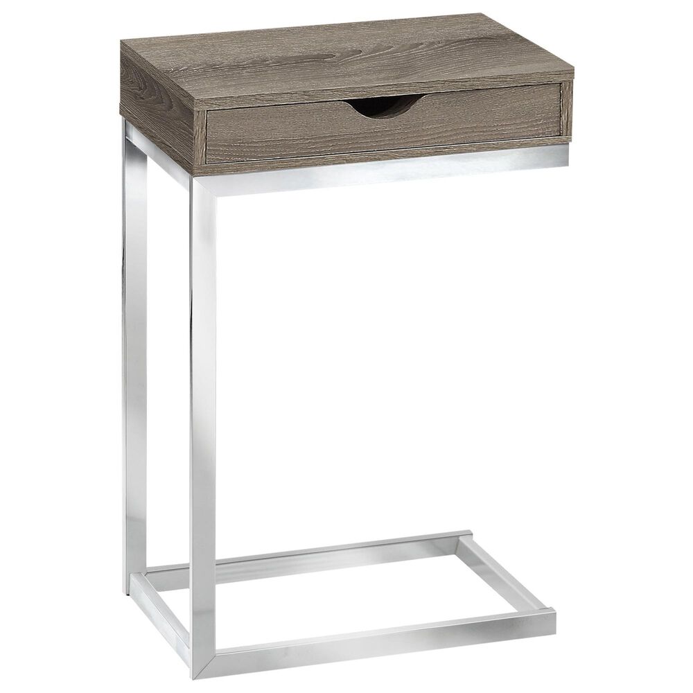 Monarch Specialties 24.5" Side Table in Dark Taupe and Chrome, , large