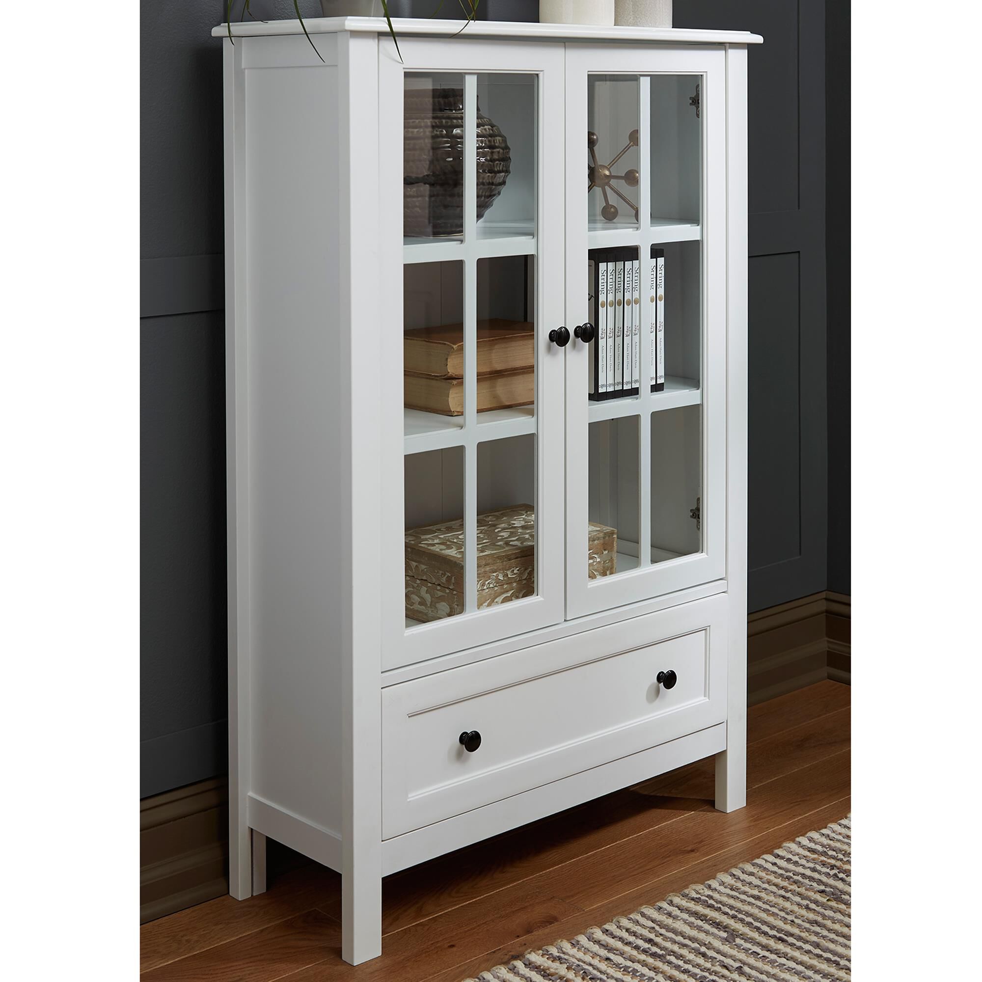Accent plus 35012 narrow white cabinet with glass door outlet wood