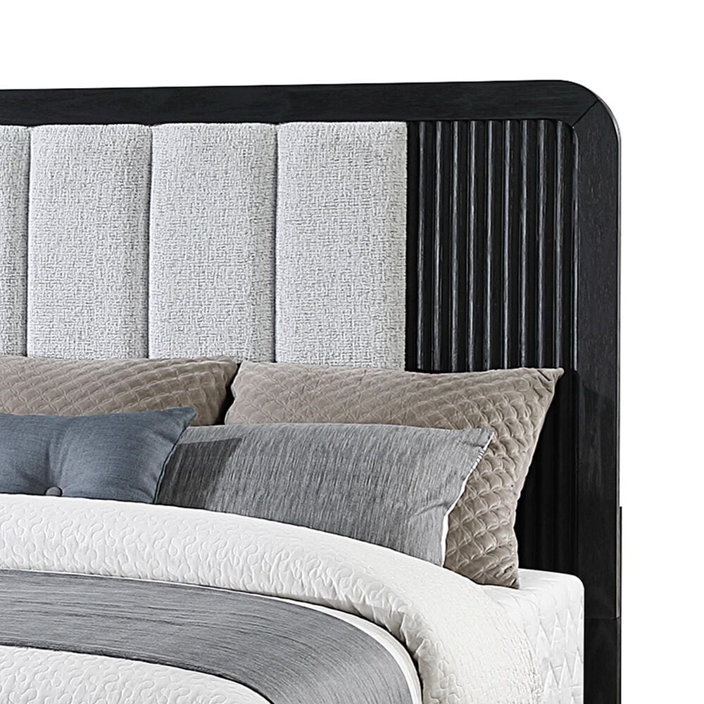 Modern Market Beckett King Platform Bed with LED Lights in Black Finish and White Fluted Upholstery, , large