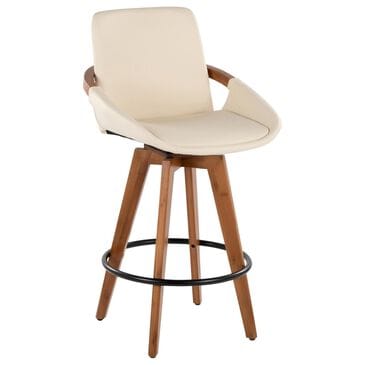Lumisource Cosmo Swivel Counter Stool with Cream Cushion in Walnut and Black, , large