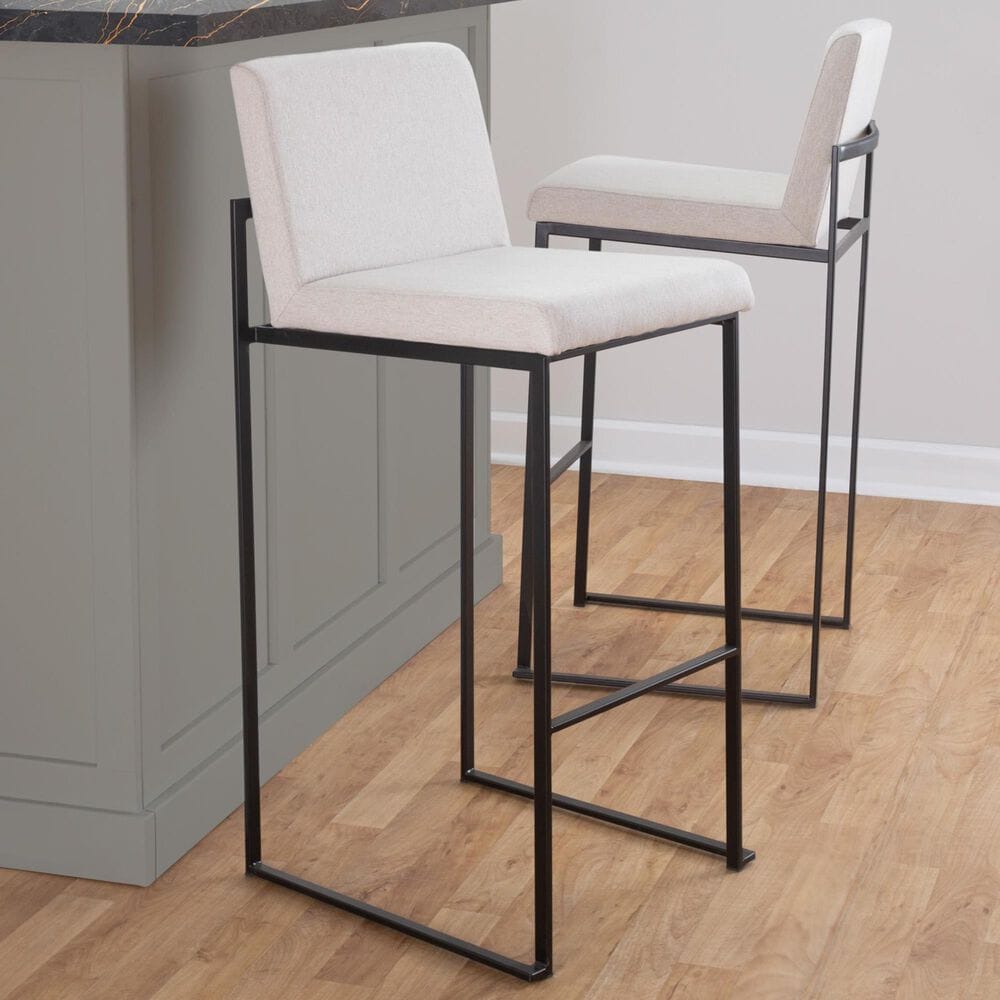 Lumisource Fuji High Back Barstool with White Faux Leather in Black &#40;Set of 2&#41;, , large