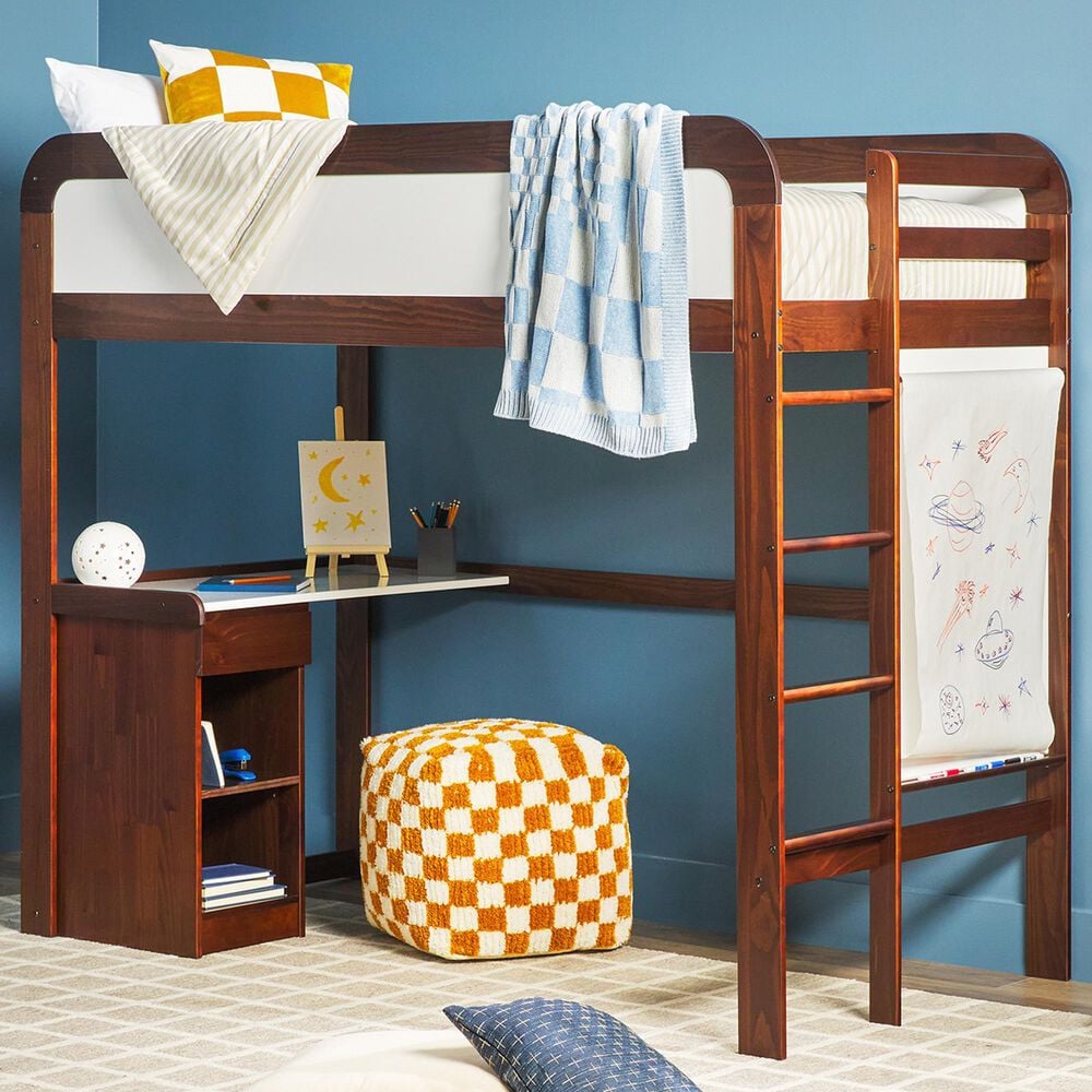 Walker Edison Adyn Twin Loft Bunk Bed with Desk in Walnut, , large