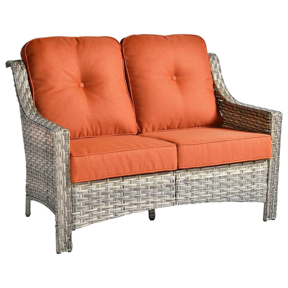 HOMLUX Outdoor Rattan Loveseat with Ergonomic in Coarse Textured Orange, , large