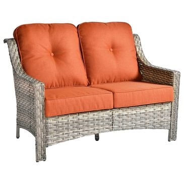 HOMLUX Outdoor Rattan Loveseat with Ergonomic in Coarse Textured Orange, , large