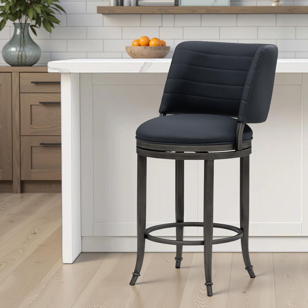 Armen Living Torres Counter Height Stool with Night Life Blue Upholstery in Antique Pewter, , large