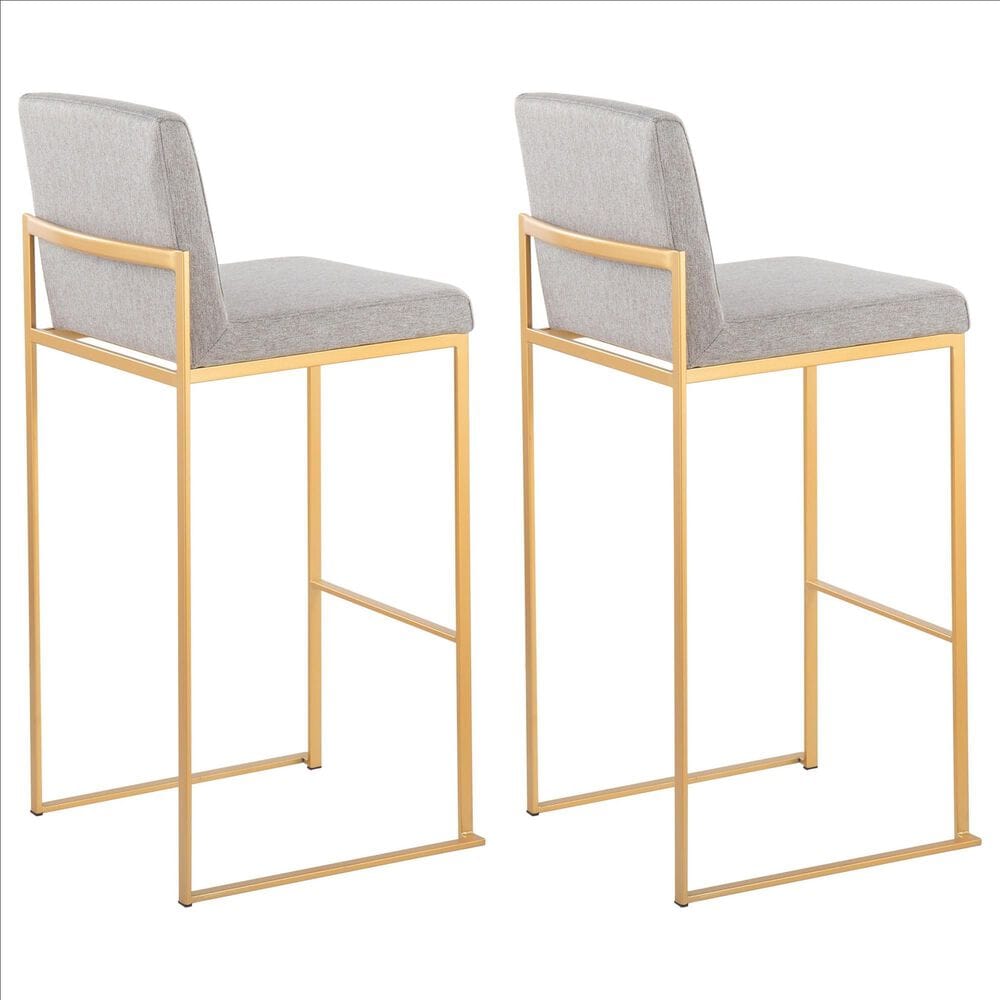 LumiSource Fuji High Back Barstool with Grey Fabric in Gold &#40;Set of 2&#41;, , large