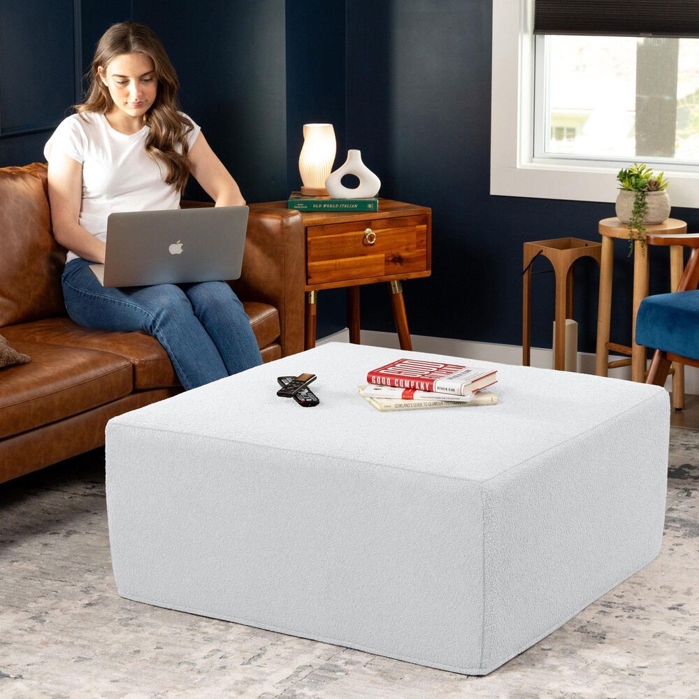 Jaxx Fairlie Boucle Fabric Ottoman in White, , large