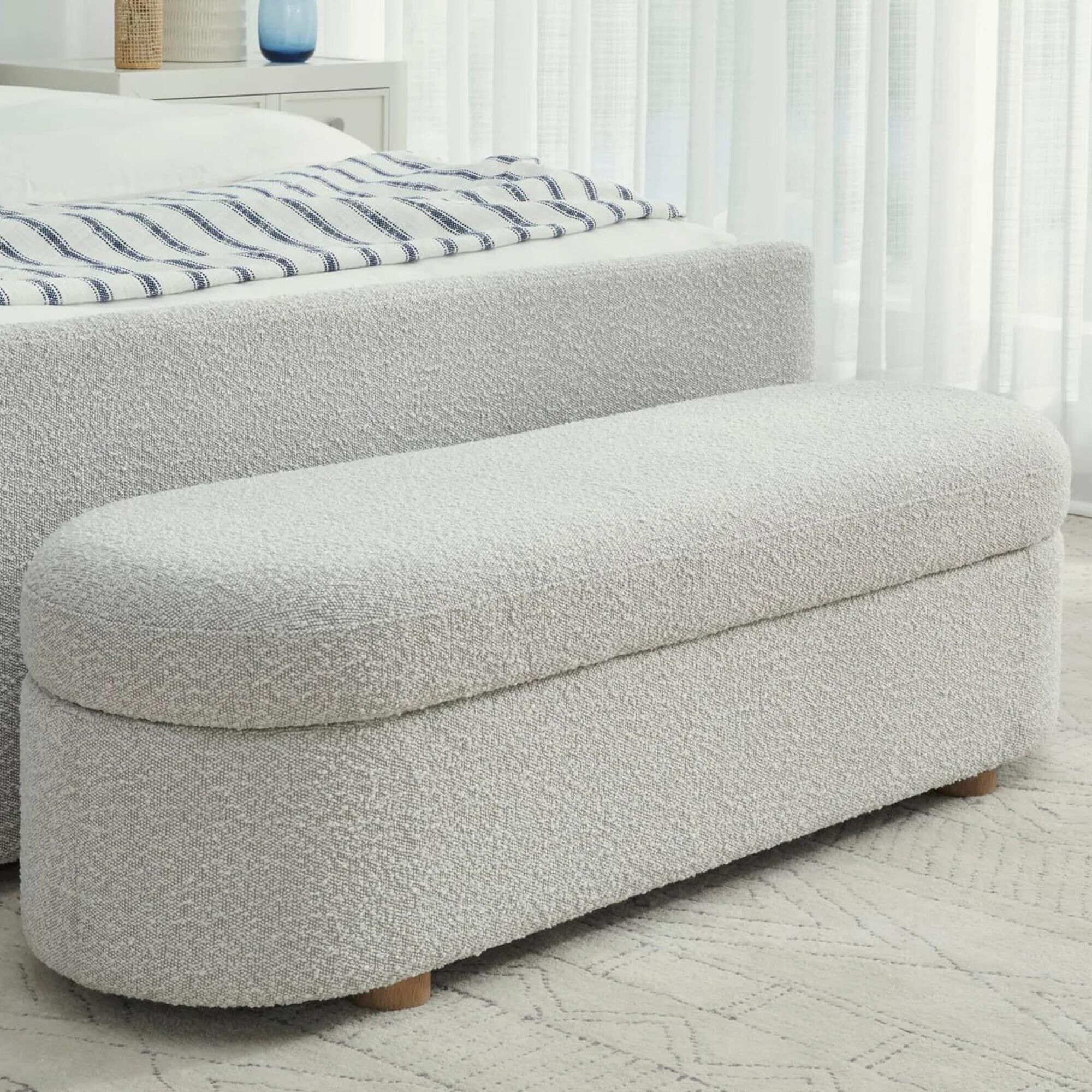 Urban Home Kiki Storage Bench in Cotton Ball Boucle