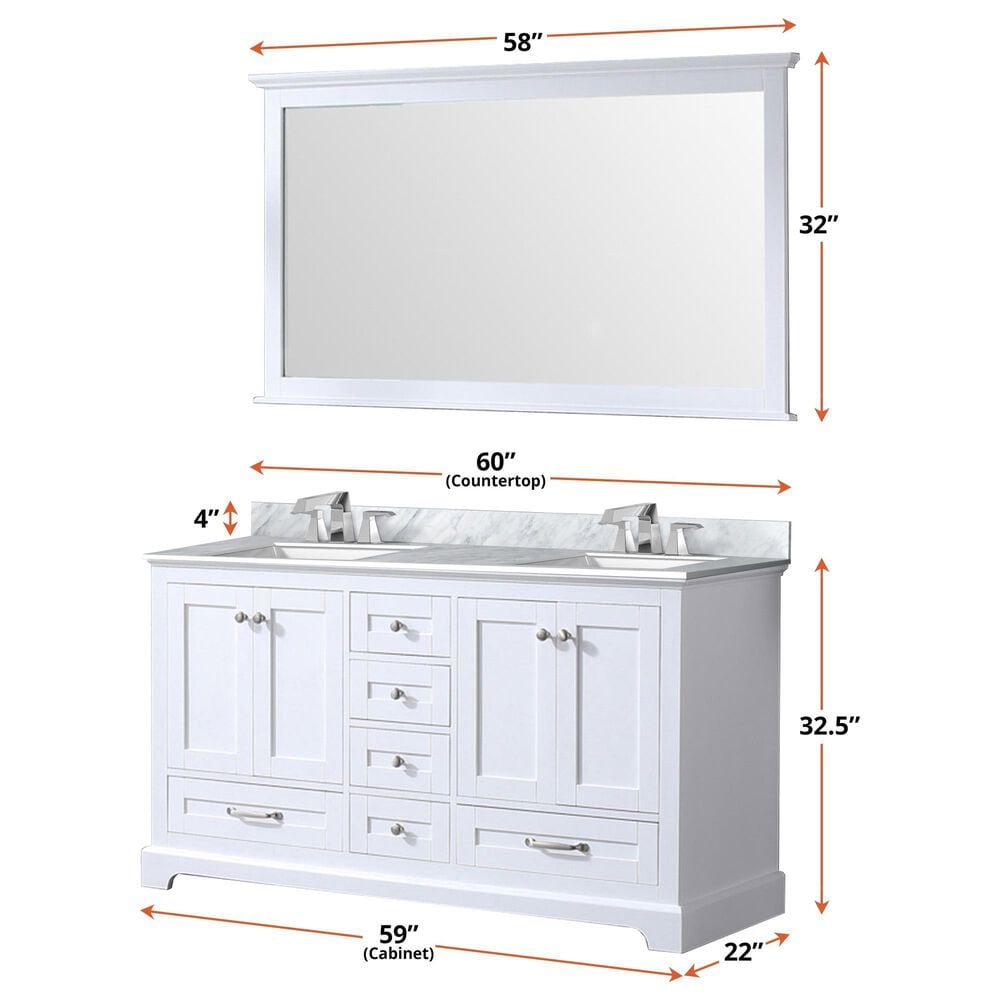 Lexora Home Dukes 60&quot; Double Bathroom Vanity in Navy Blue with 2 cm White Carrara Marble Top and Rectangular Sinks, , large