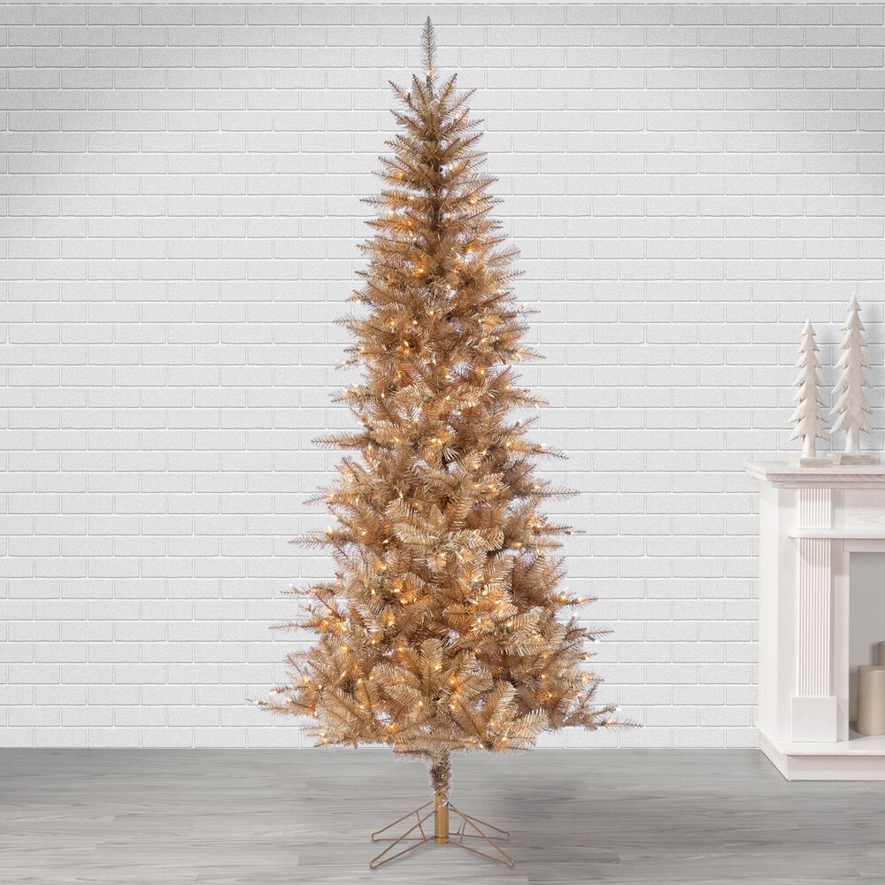 The Gerson Company 7.5&#39; Pre-Lit Tuscany Tinsel Christmas Tree in Gold, , large