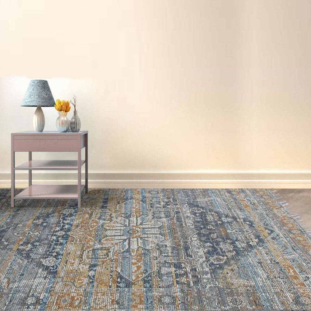 Amer Rugs Prairie 5&#39; x 7&#39;6&quot; Denim and Orange Area Rug, , large