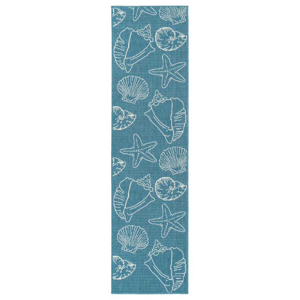 Amalie 2"2" x 8" Light Blue and Ivory Indoor/Outdoor Runner, , large